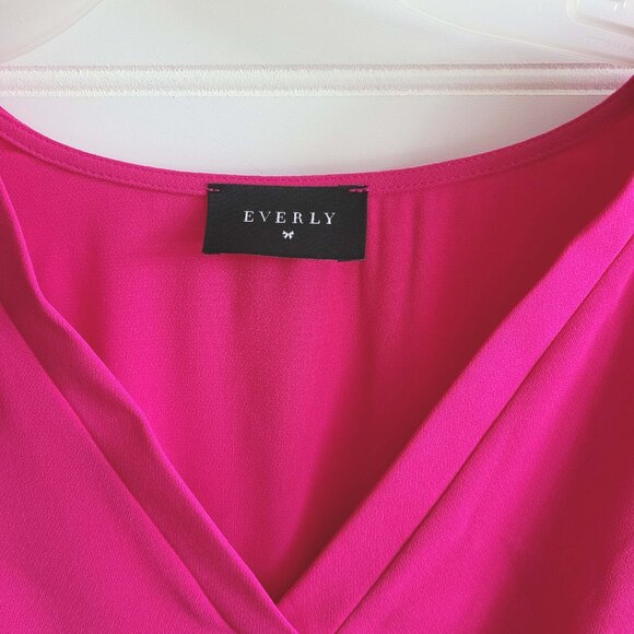 Everly Dress Womens Small Pink 3/4 Sleeve V Neck Elastic Waist Partly Lined - Picture 2 of 12